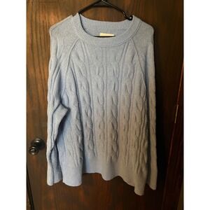Aerie Women Blue Cable Knit Crewneck Raglan Pullover Sweater Size Medium